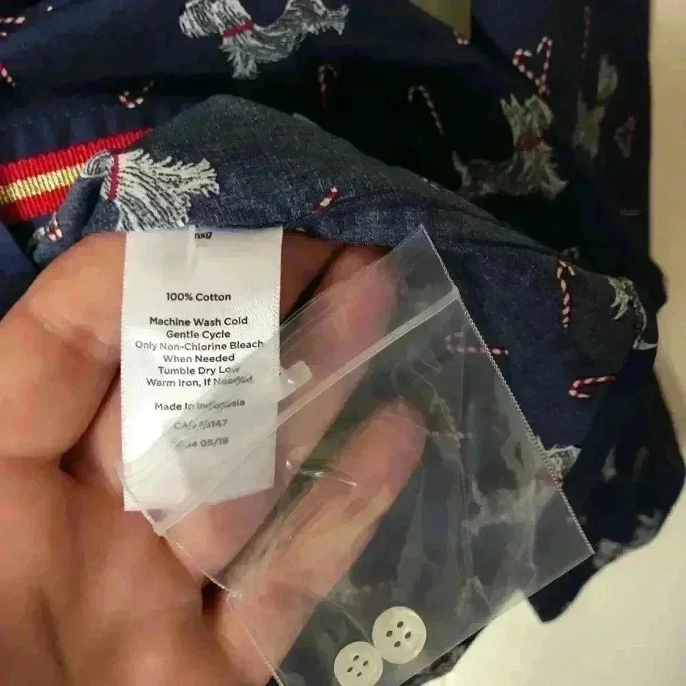 Talbots Christmas Holiday Theme Dog Printed Button Down Navy Cotton Shirt XS - Picture 4 of 7